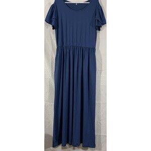 Womens Blue Knit Dress Womens 2XL Short Sleeve Elastic Waist Casual Comfort